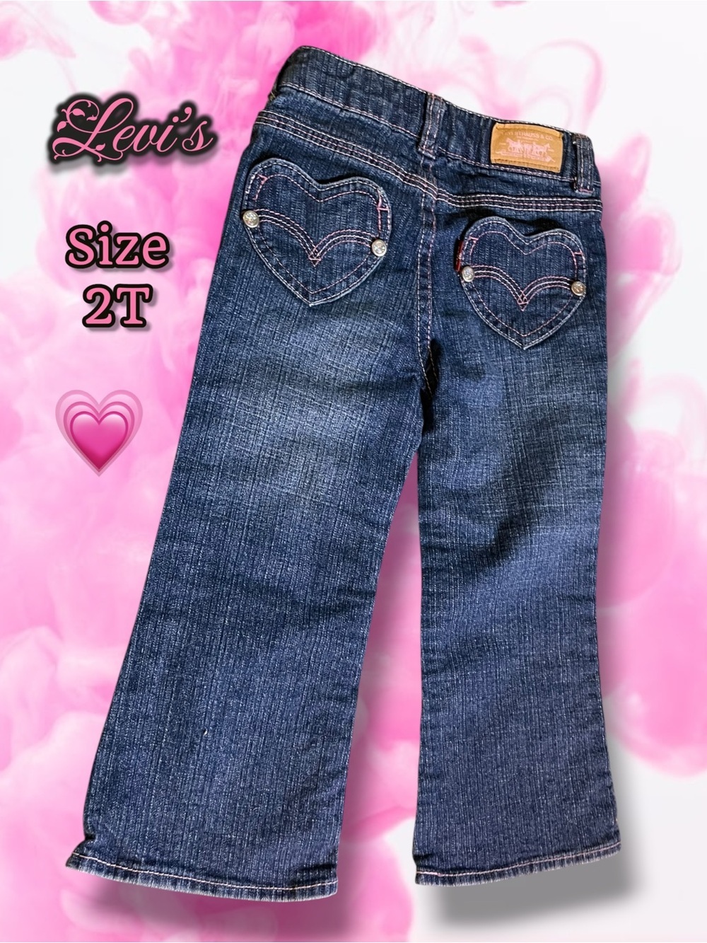 Levi's 2T Toddler Girl's Boot Cut Jean Pink Trim Heart Pockets